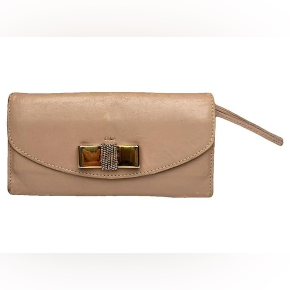 Chloe Tan Leather Clutch with Gold Hardware